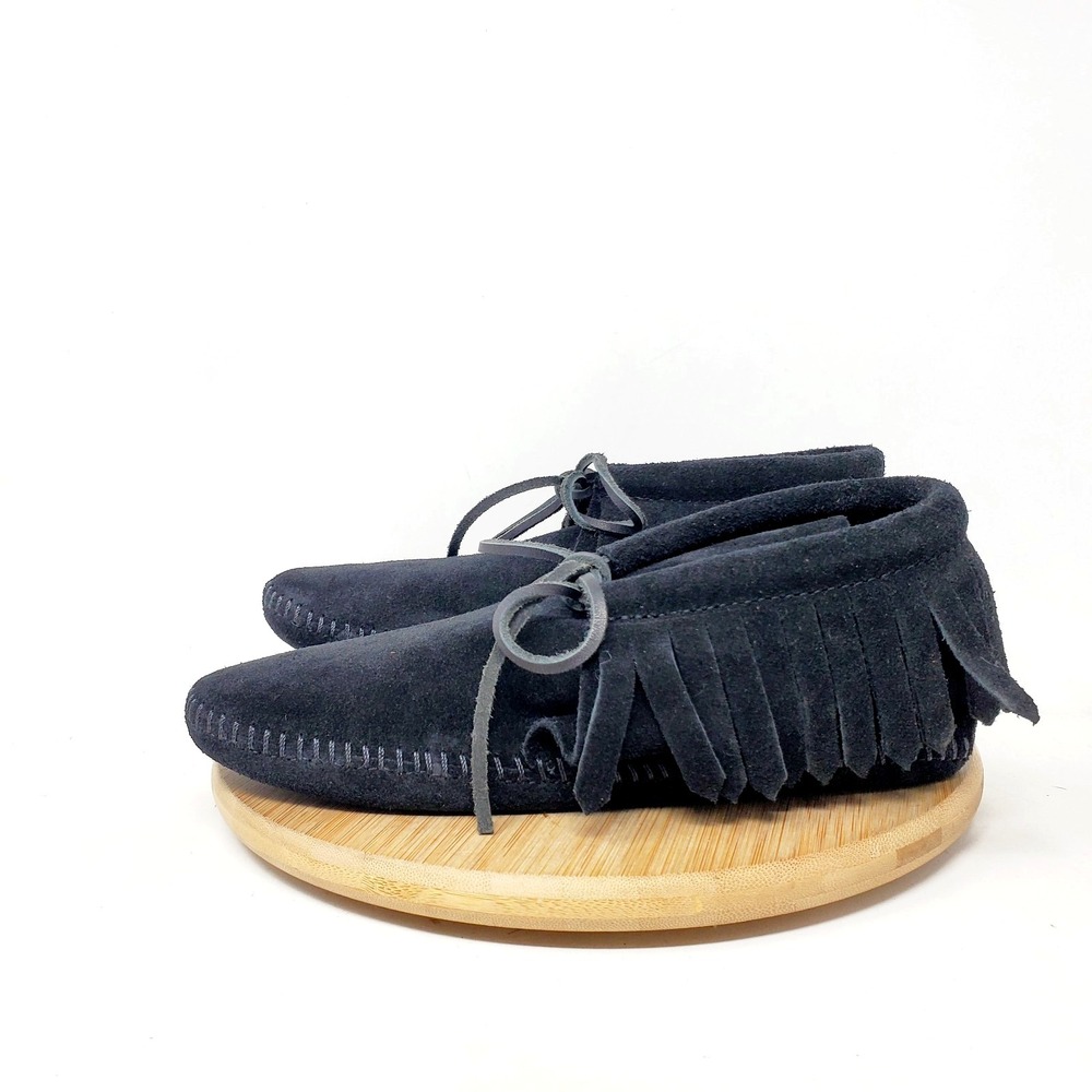 Minnetonka Softsole Bootie Womens 6 Black Suede Fringe Minimalist Moc 489 Shoes